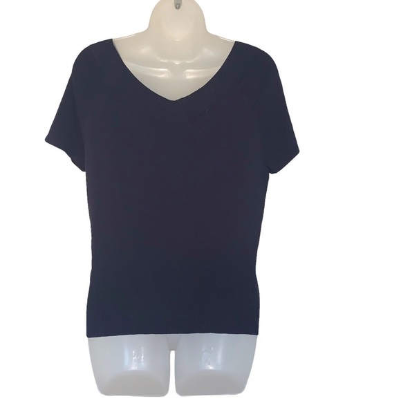 TALBOTS Black Basic Double V-Neck Short Sleeve Rayon Top Size Large - Picture 9 of 12